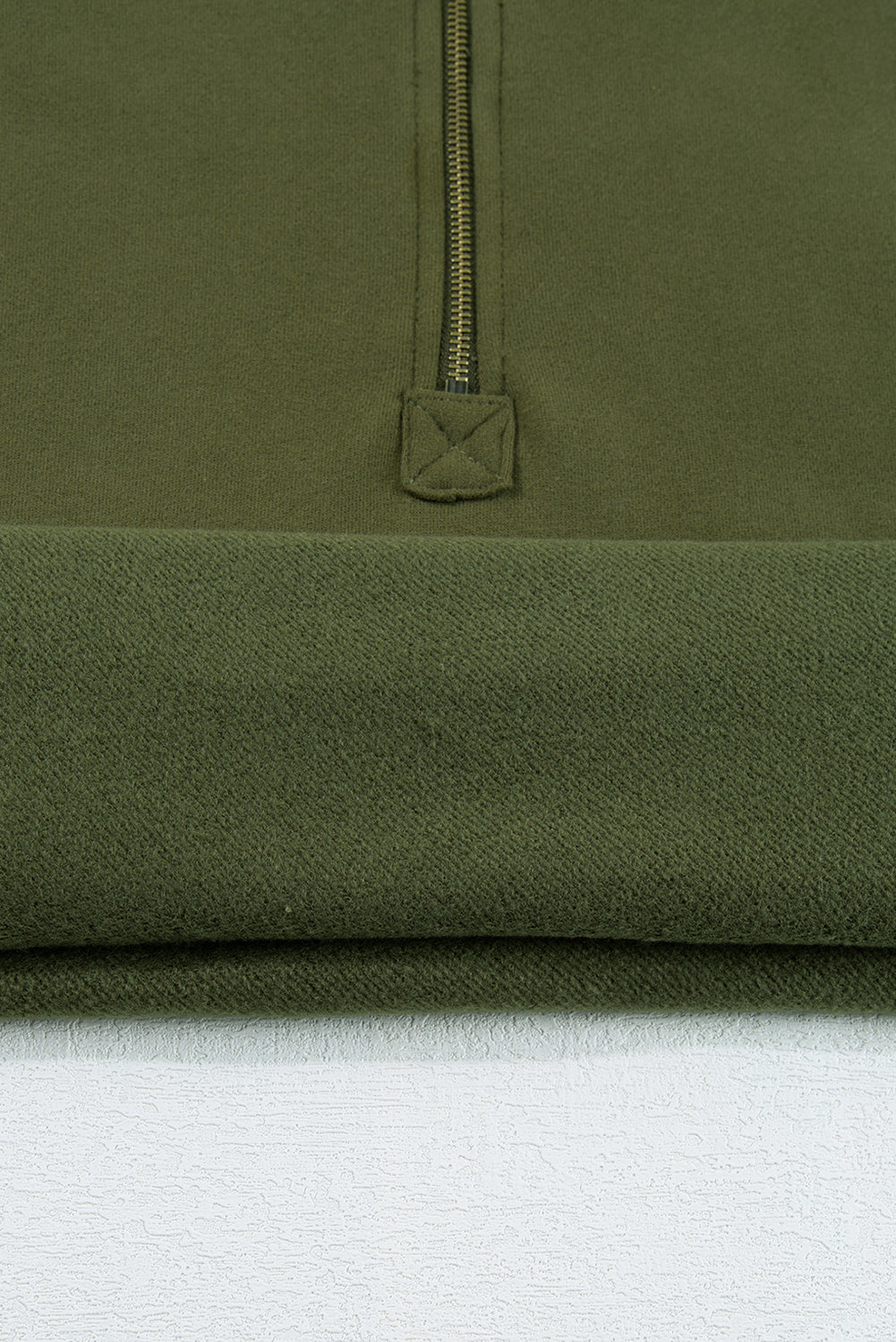 Moss Green Fleece Lined Half Zipper Kangaroo Pockets Loose Hoodie Sweatshirts & Hoodies JT's Designer Fashion