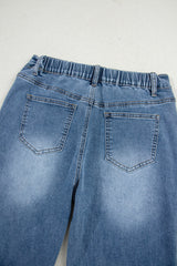 Stone Blue Star Patchwork Cropped Wide Leg High Waist Jeans Jeans JT's Designer Fashion