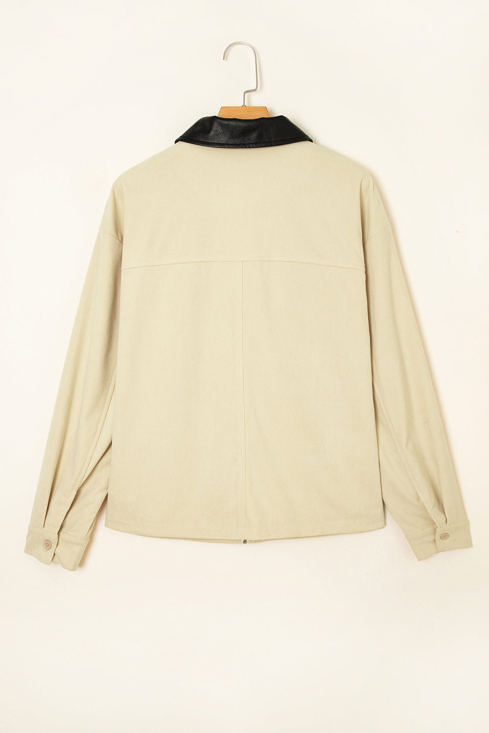 Parchment Contrast Leather Collar Textured Zip Up Jacket Jackets JT's Designer Fashion