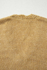 Light French Beige Lantern Sleeve Scallop V Neck Buttoned Front Cardigan Cardigans JT's Designer Fashion