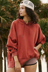 Red Clay Drop Shoulder Pocketed Baggy Drawstring Hoodie Sweatshirts & Hoodies JT's Designer Fashion
