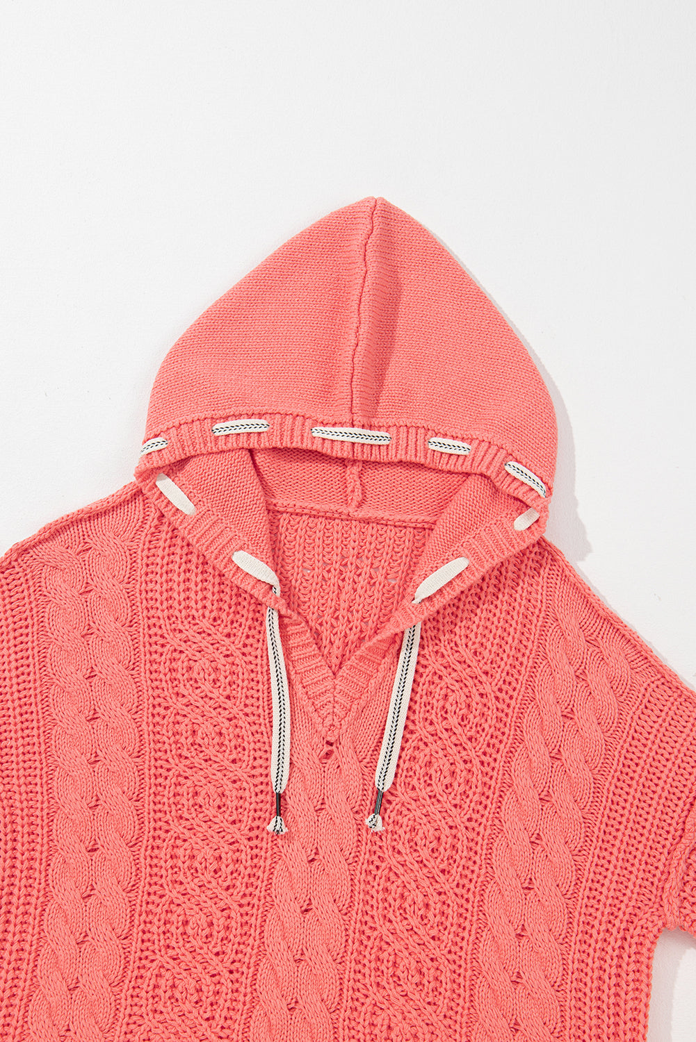 Gold Flame Cable Knit V Neck Contrast Drawstring Hooded Sweater Sweaters JT's Designer Fashion