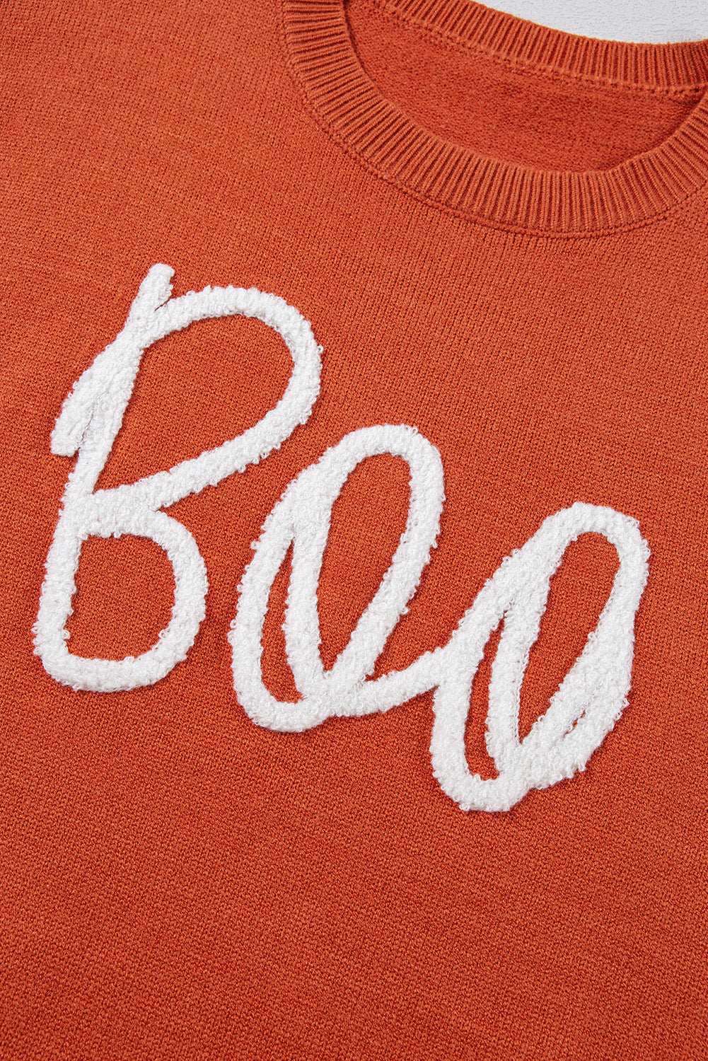 Orange Boo Knitted Pattern Ribbed Edge Drop Shoulder Sweater Sweaters JT's Designer Fashion