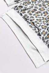 White Printed Solid Trim Leopard Print Top Long Sleeve Tops JT's Designer Fashion