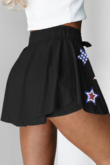 Black Sequined Flag Star Active Mini Skort Graphic Pants JT's Designer Fashion
