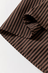 Brown Stripe V Neck Roll Up Sleeve Pocket Patched Classic Shirt Blouses & Shirts JT's Designer Fashion
