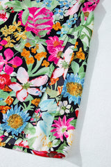 Green Floral Puff Sleeve V Neck Tassel Drawstring Dress Floral Dresses JT's Designer Fashion