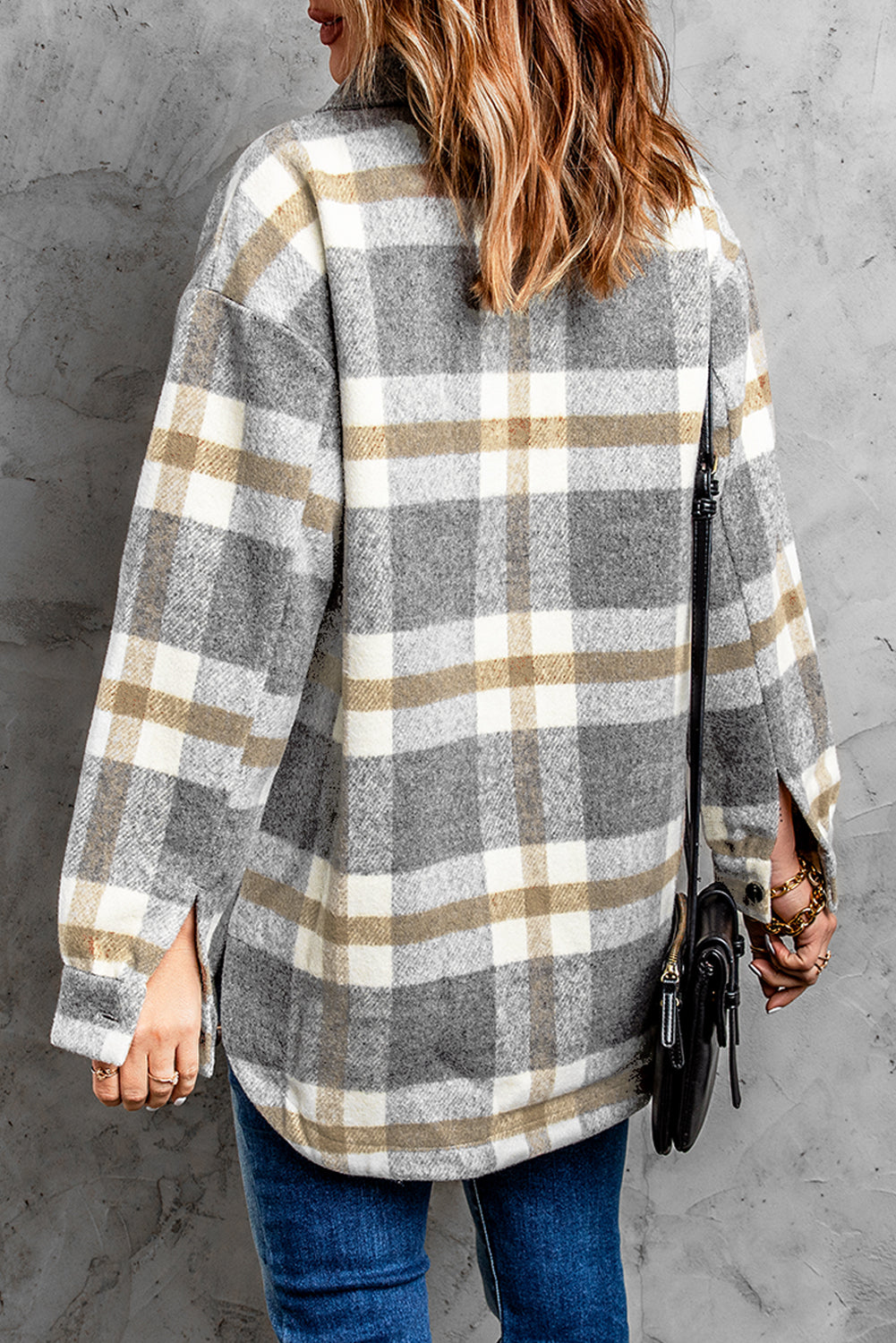 Brown Plaid Print Pocket Women Shacket Plaid Shackets JT's Designer Fashion