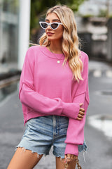 Ribbed Trim Drop Shoulder Baggy Sweater Sweaters & Cardigans JT's Designer Fashion