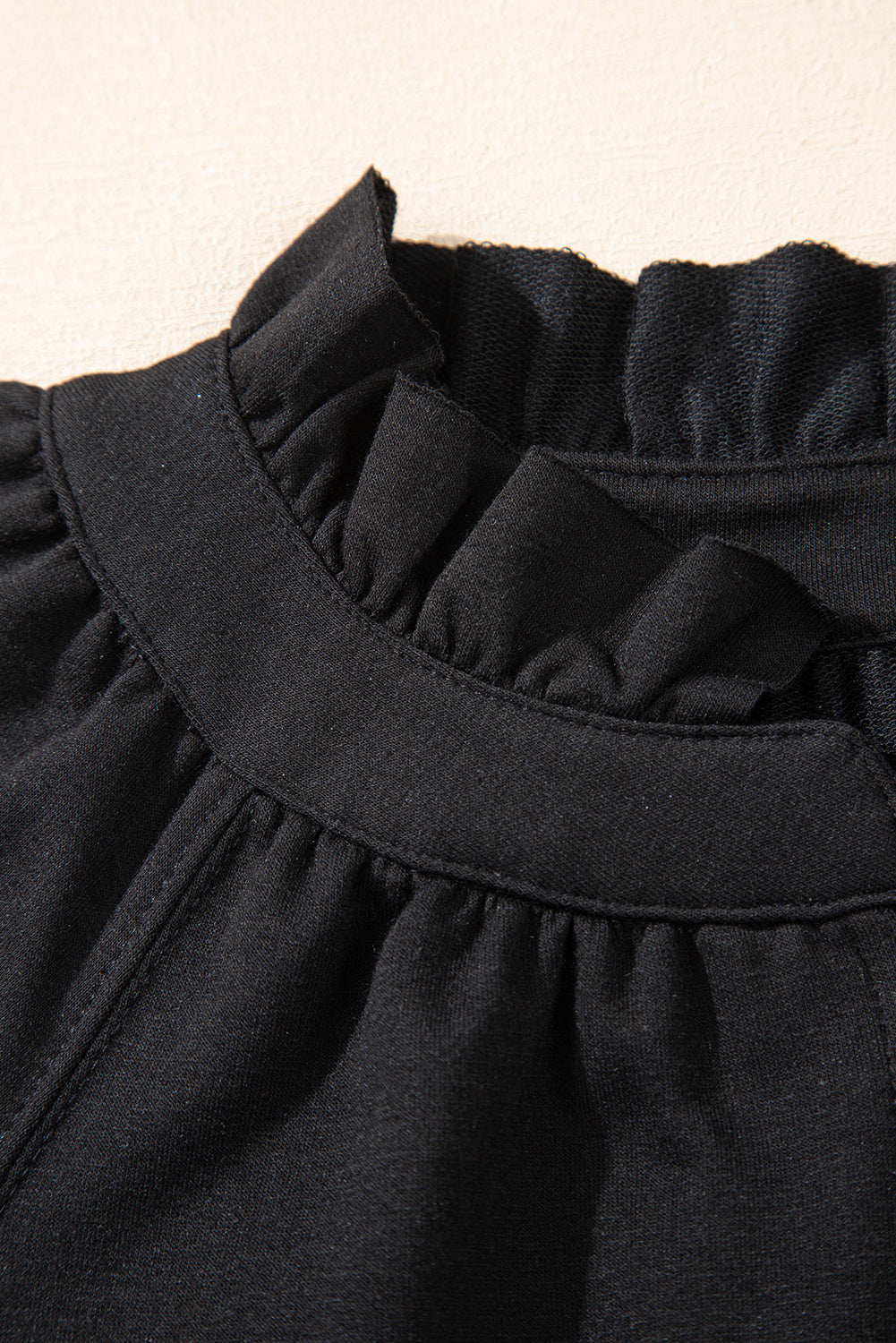 Black Half Zip Puff Sleeve Top and Ruffled Shorts Set Short Sets JT's Designer Fashion