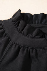 Black Half Zip Puff Sleeve Top and Ruffled Shorts Set Short Sets JT's Designer Fashion