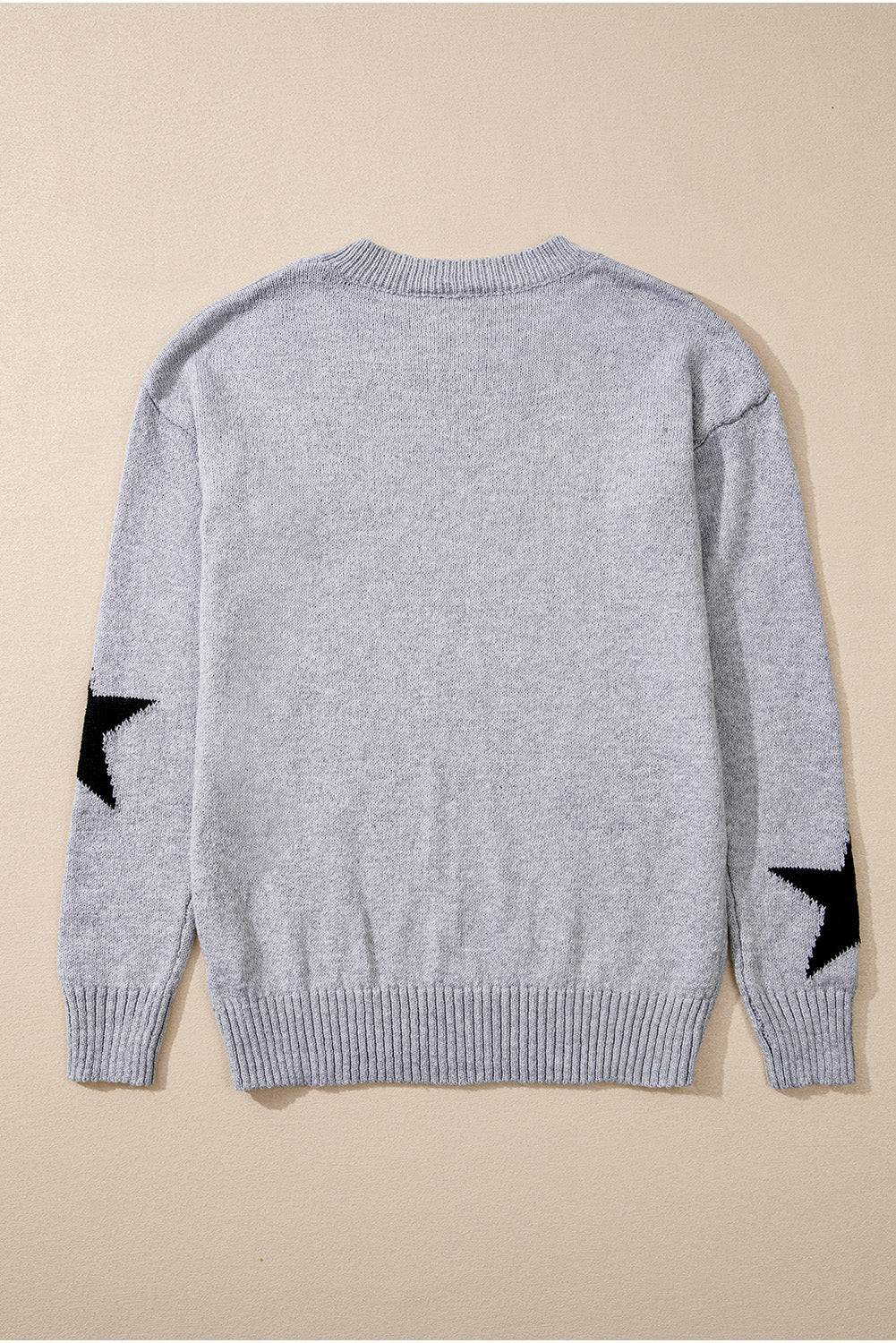 Gray Star Pattern Drop Shoulder Sweater Sweaters JT's Designer Fashion