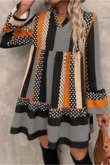 Black Striped Polka Dot Print Ruffled Hem V Neck Mini Dress Mini Dresses JT's Designer Fashion
