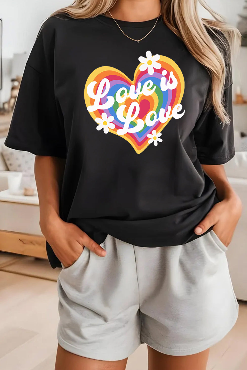 Black Love is Love Rainbow Heart Graphic Crewneck Tee Graphic Tees JT's Designer Fashion