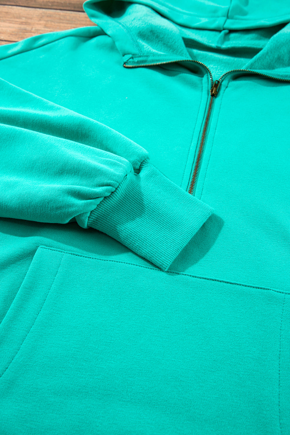 Aruba Blue Fleece Lined Half Zipper Kangaroo Pockets Loose Hoodie Sweatshirts & Hoodies JT's Designer Fashion