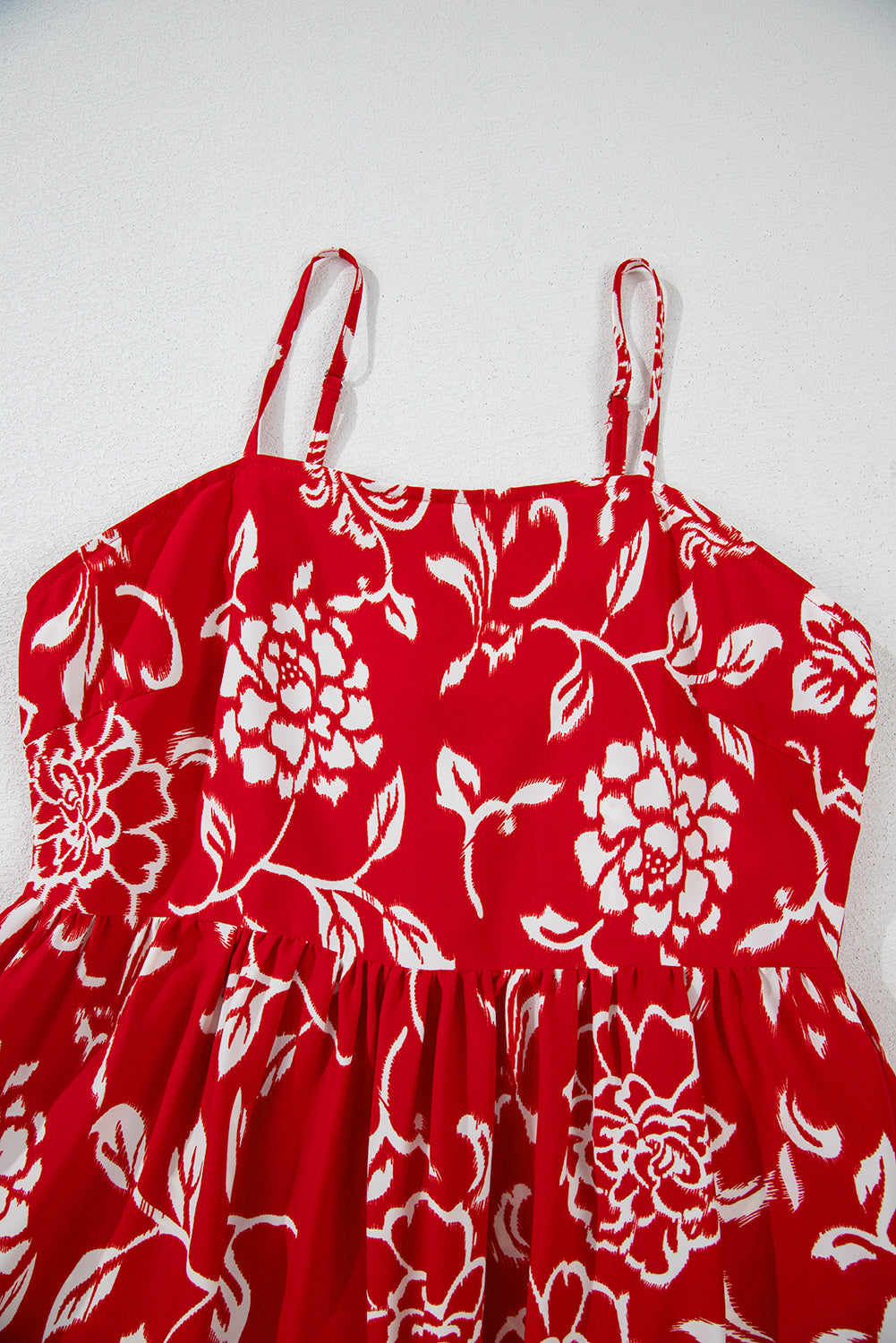 Red Floral Printed Spaghetti Strap Empire Waist Maxi Dress Floral Dresses JT's Designer Fashion