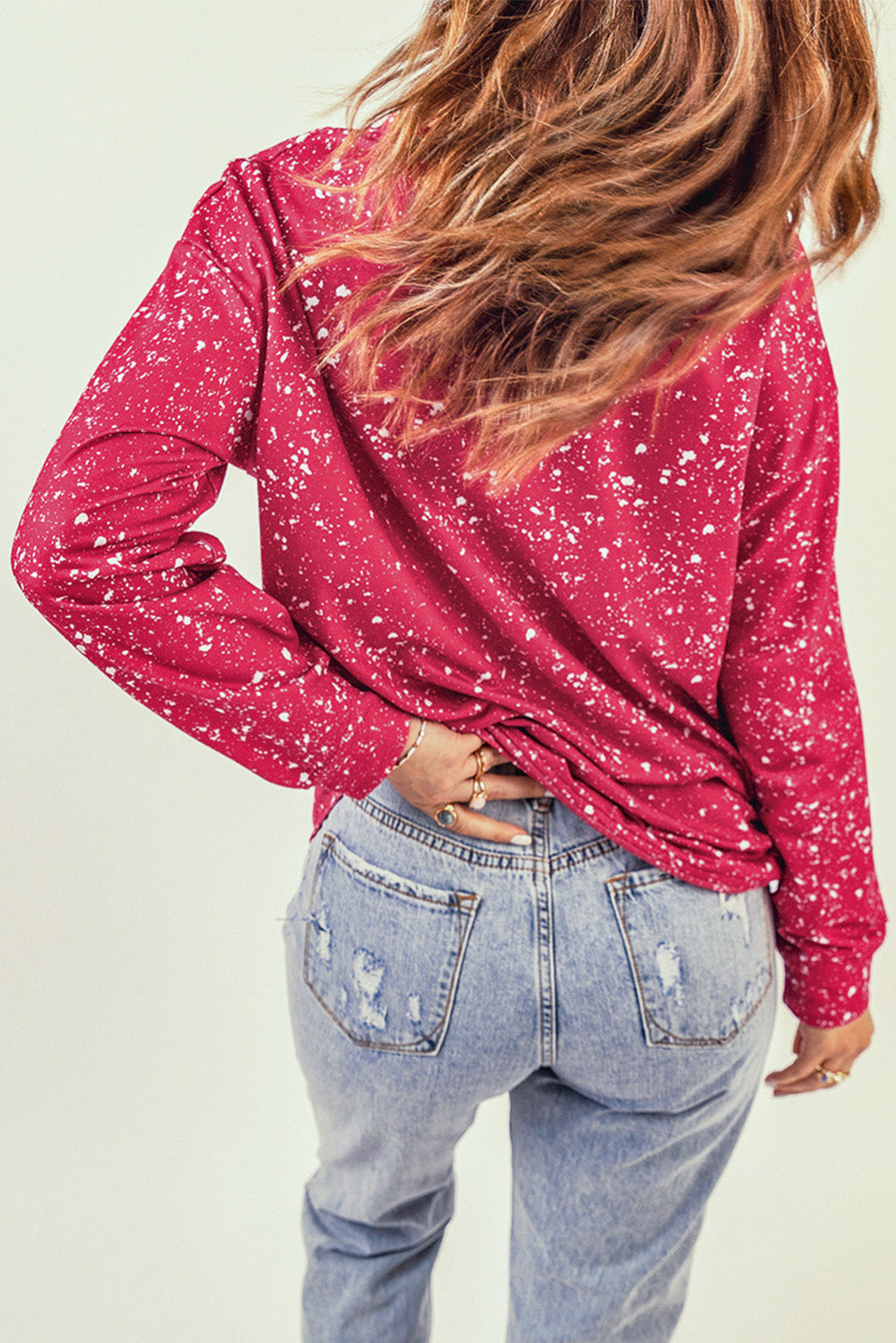 Fiery Red Tie-dyed Crew Neck Pullover Sweatshirt Sweatshirts & Hoodies JT's Designer Fashion