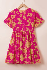 Rose Floral Print Batwing Sleeve Smock Dress Floral Dresses JT's Designer Fashion