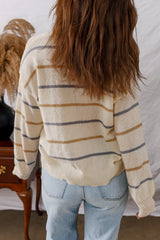 Multicolour Striped Ribbed Edge Drop Shoulder Sweater Sweaters JT's Designer Fashion