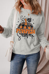 Gray Thanksgiving Pumpkin Season Drop Shoulder Sweatshirt Gray 50%Polyester+50%Cotton Graphic Sweatshirts JT's Designer Fashion