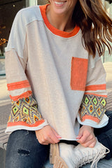 Apricot Western Aztec Patch Mineral Wash Loose Fit Top Long Sleeve Tops JT's Designer Fashion