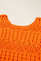 Carrot Solid Color Open Crochet Scallop Edge Sweater Sweaters JT's Designer Fashion