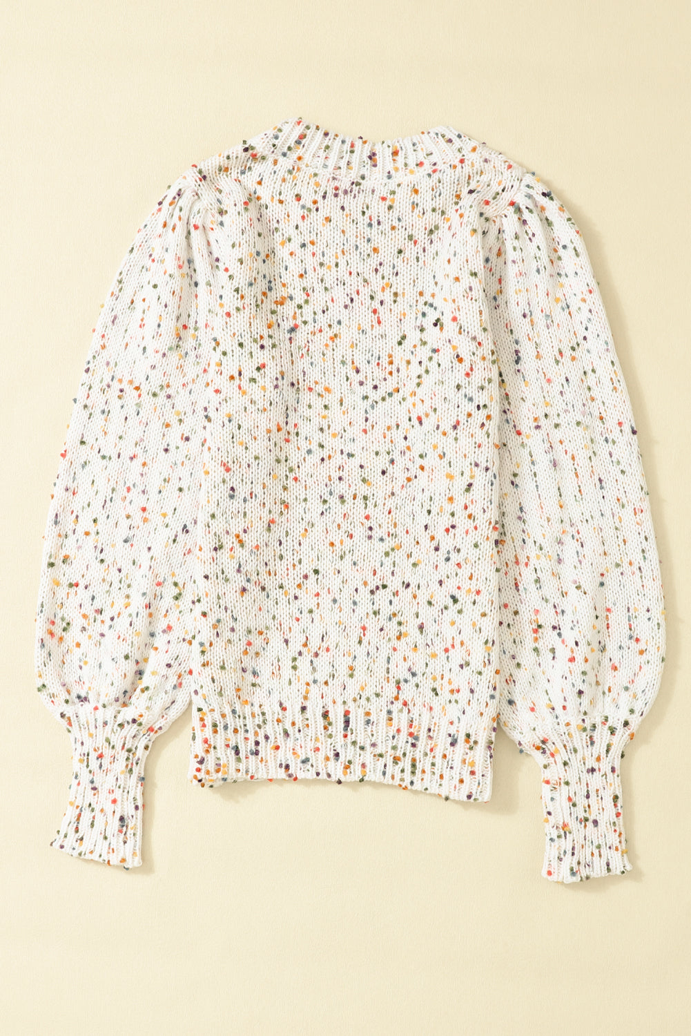 Beige Colorful Confetti Dots Cable Knit Crew Neck Sweater Sweaters JT's Designer Fashion