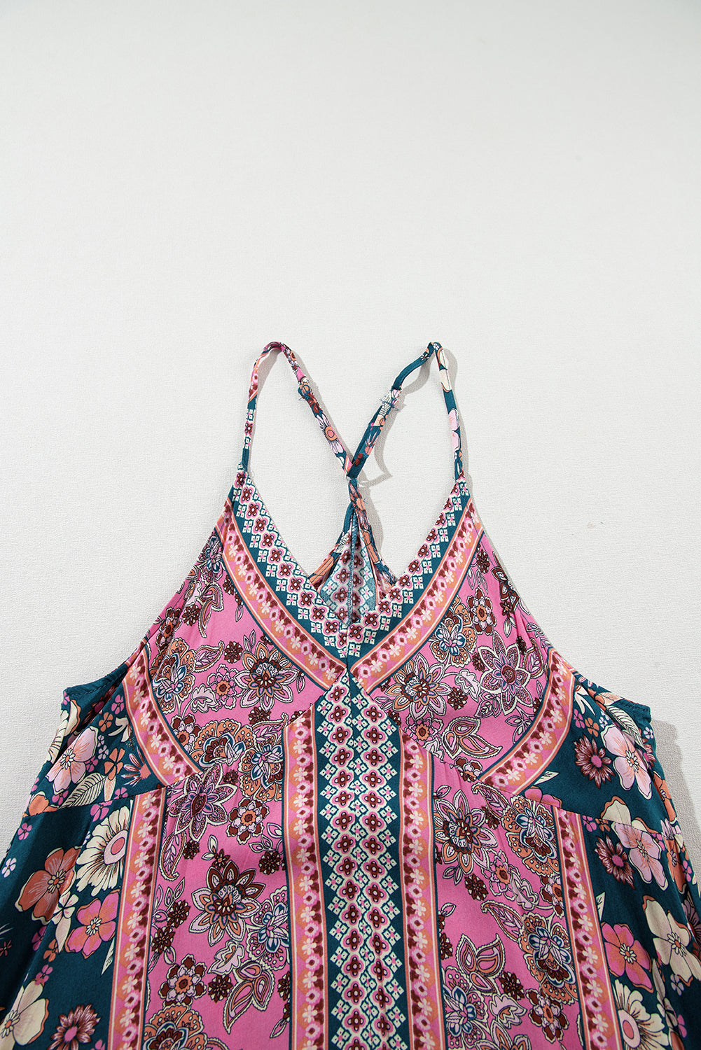 Pink Bohemian Floral Patchwork Print Long Sundress Floral Dresses JT's Designer Fashion