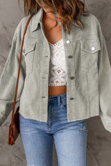 Sky Blue Raw Hem Flap Pockets Cropped Corduroy Jacket Jackets JT's Designer Fashion