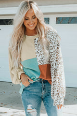 Leopard Patchwork Color Block Ribbed Long Sleeve Top Long Sleeve Tops JT's Designer Fashion