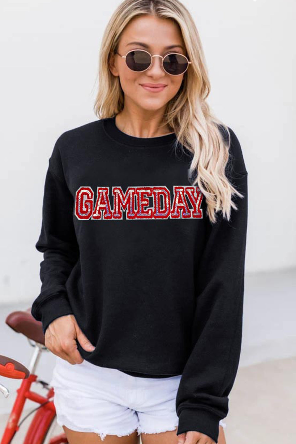 Black Sequined GAME DAY Rugby Football Season Sweatshirt Graphic Sweatshirts JT's Designer Fashion