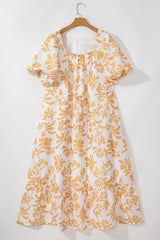 Apricot Floral Print Puff Short Sleeve Resort Plus Size Maxi Dress Plus Size Maxi Dresses JT's Designer Fashion