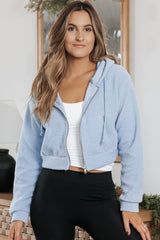 Beau Blue Cropped Sherpa Zip Up Hoodie Sweatshirts & Hoodies JT's Designer Fashion