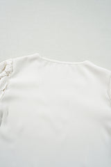 White Scalloped V Neckline Lace Hollowed Lantern Sleeve Blouse Blouses & Shirts JT's Designer Fashion