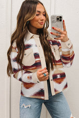 Multicolour Western Aztec Striped Patchwork Double Flap Pocket Raw Hem Shacket Jackets JT's Designer Fashion