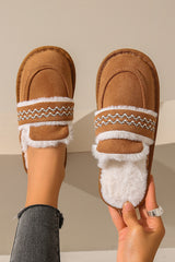 Chestnut Suede Wavy Striped Plush Lined Slippers Slippers JT's Designer Fashion