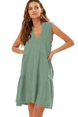 Moonlight Jade Split V Neck Tiered Flowy Sleeveless Dress Dresses JT's Designer Fashion