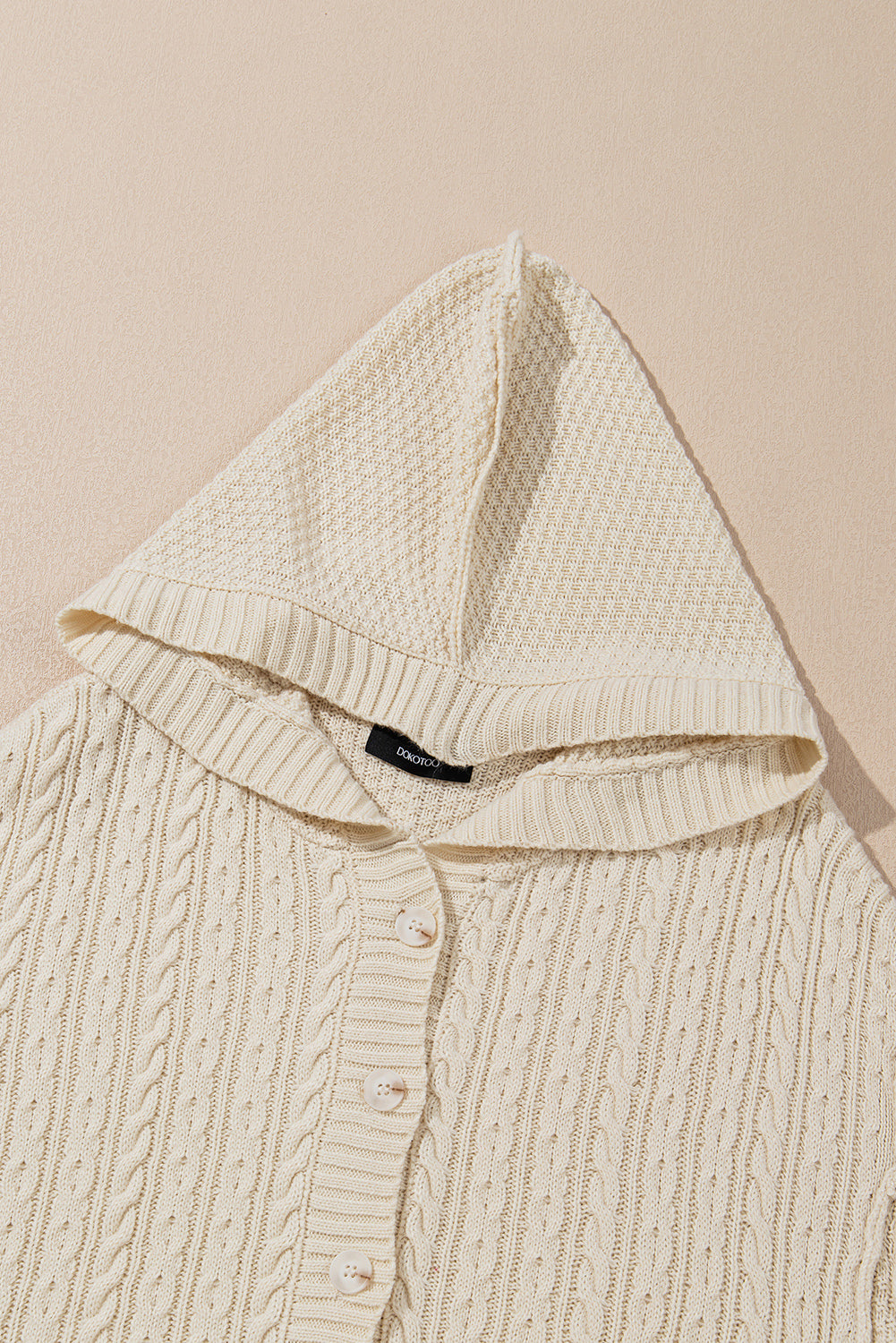 White Cable Knit Texture Uneven Hem Hooded Chic Cardigan Cardigans JT's Designer Fashion
