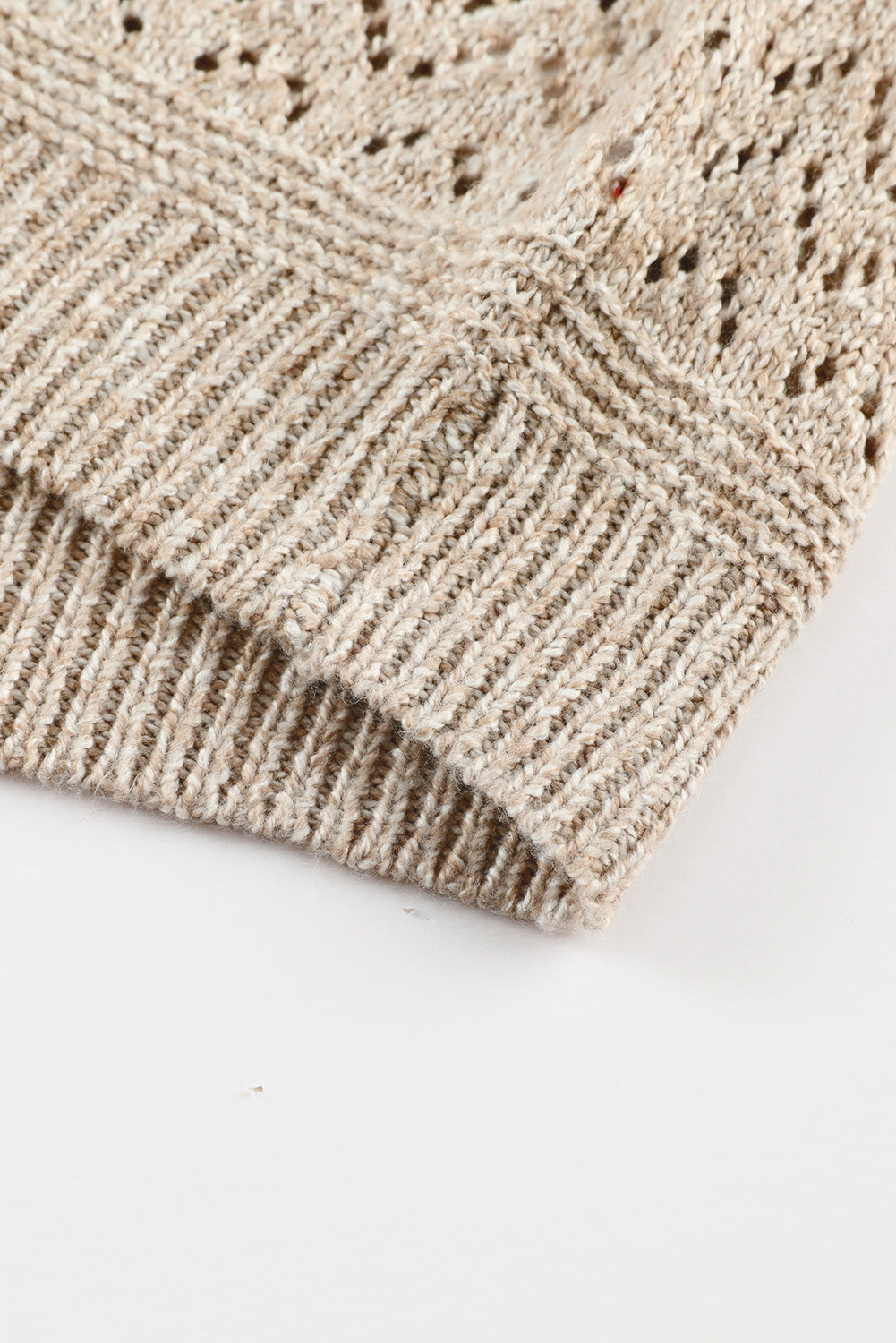 Brown Eyelet Pattern Detail V Neck Drop Shoulder Sweater Sweaters JT's Designer Fashion