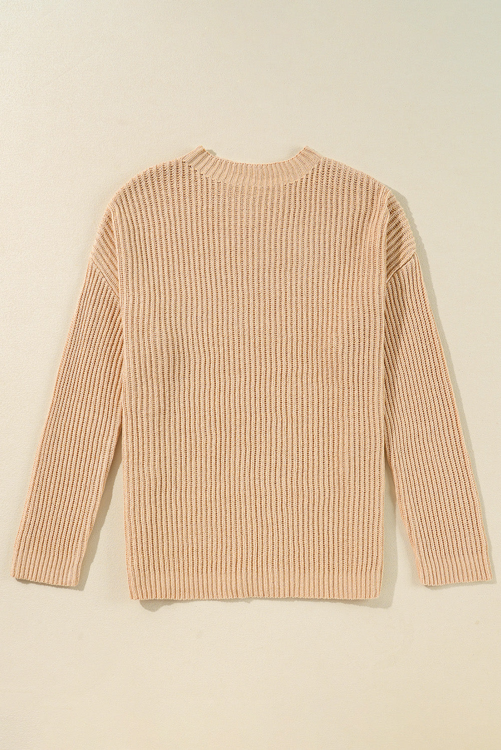 Apricot Cable Knit Drop Shoulder Side Slits Loose Sweater Sweaters JT's Designer Fashion