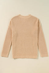 Apricot Cable Knit Drop Shoulder Side Slits Loose Sweater Sweaters JT's Designer Fashion