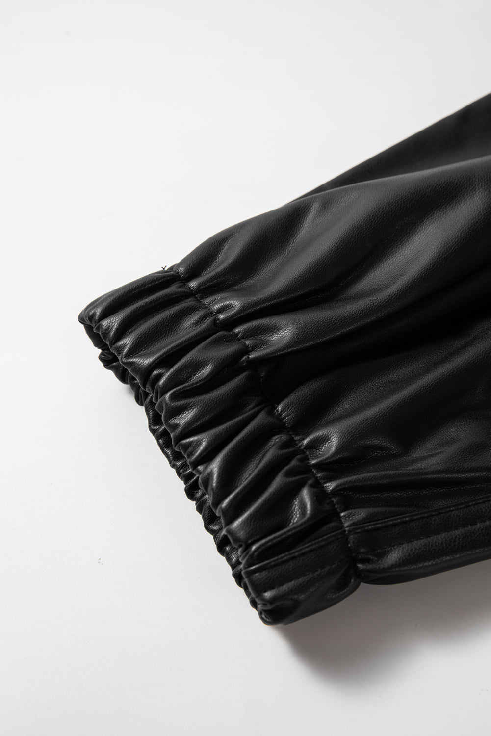 Black Faux Leather Ankle Smocked Waist Drawstring Joggers Pants & Culotte JT's Designer Fashion