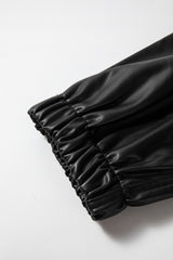 Black Faux Leather Ankle Smocked Waist Drawstring Joggers Pants & Culotte JT's Designer Fashion