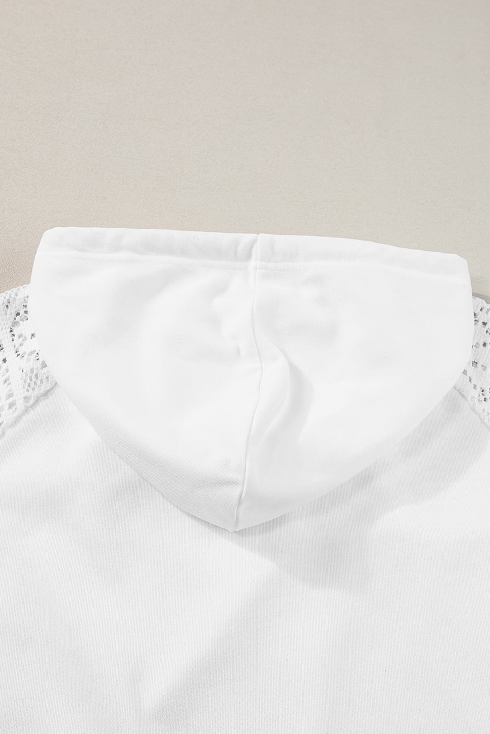 White Lace Patchwork Sleeve Drawstring Hoodie Sweatshirts & Hoodies JT's Designer Fashion