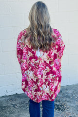 Red Floral / Leopard Print Short Sleeve Plus Size Blouse Plus Size JT's Designer Fashion