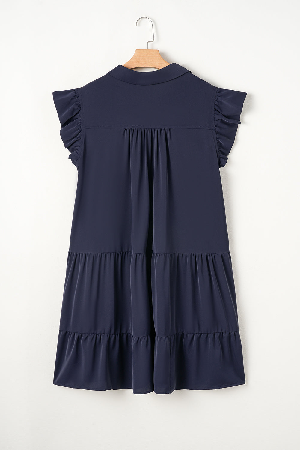 Navy Blue Collared V Neck Flutter Sleeve Tiered Plus Size Dress Plus Size Mini Dresses JT's Designer Fashion