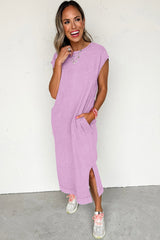 Wisteria Mineral Wash Pocketed T-shirt Long Dress T Shirt Dresses JT's Designer Fashion