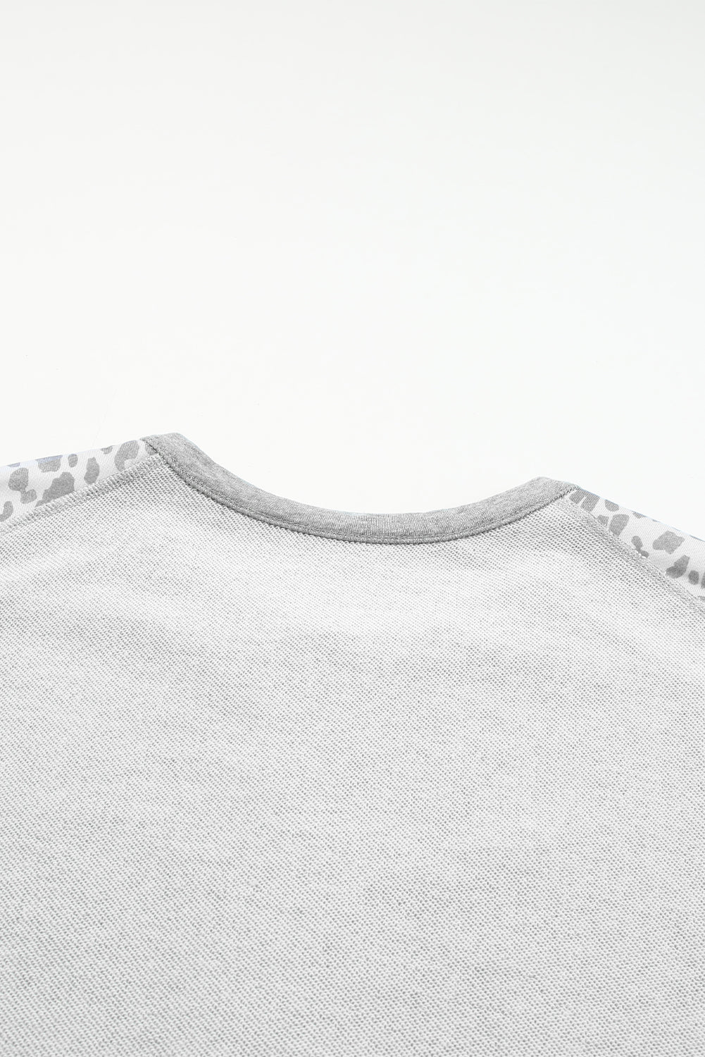 Gray Leopard Patchwork Exposed Seam Buttoned Neck Sweatshirt Sweatshirts & Hoodies JT's Designer Fashion
