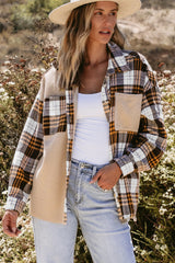 Khaki Thermal Knit Plaid Patchwork Shacket Plaid Shackets JT's Designer Fashion