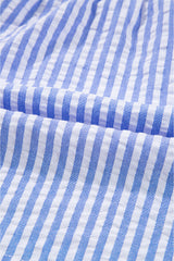 Sky Blue Stripe Bracelet Sleeve Tiered Shift Dress with Pockets JT's Designer Fashion